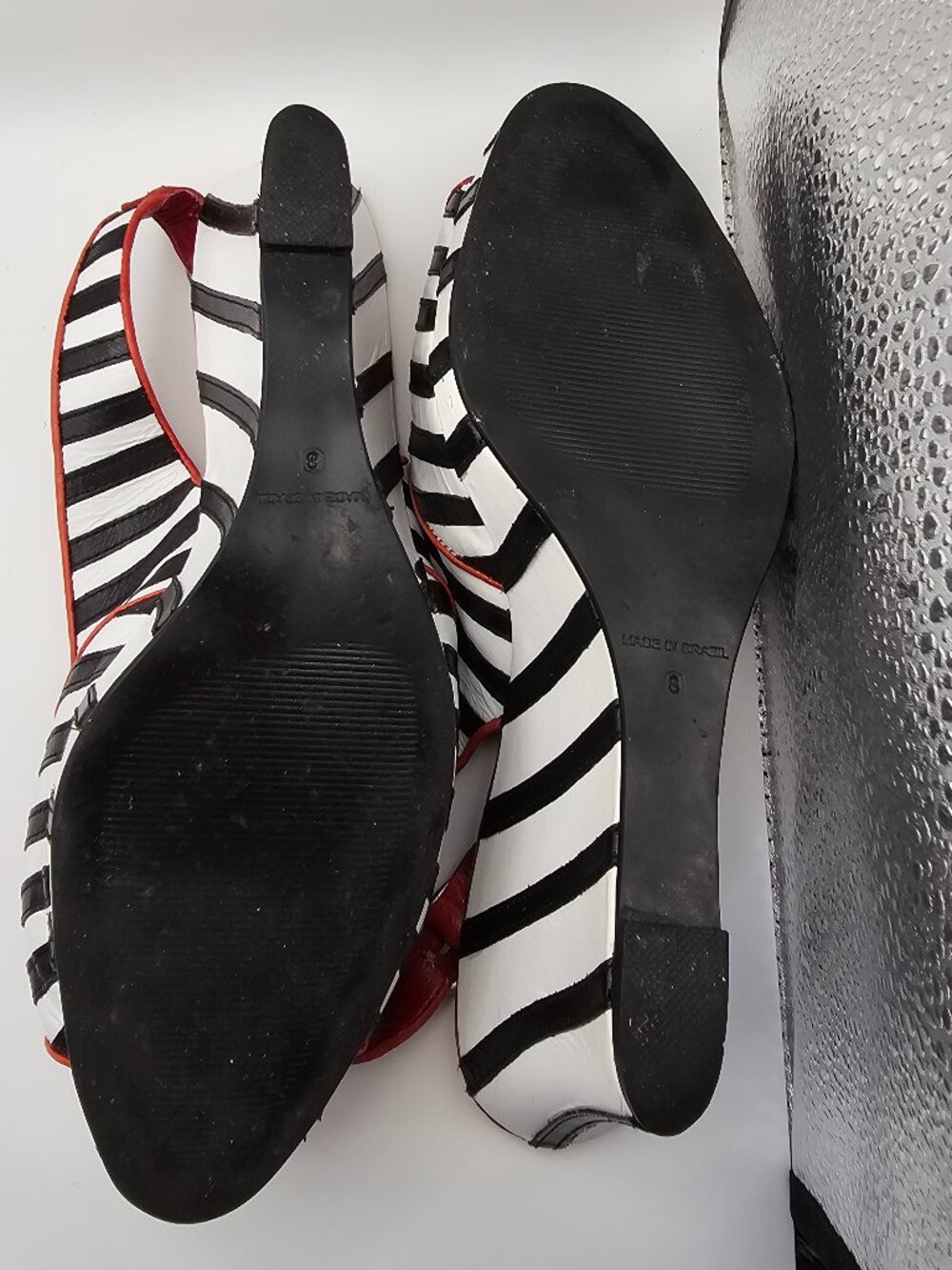 Dezario Red Bow Slingback Striped Wedge Sandals – Made in Brazil – Size 8 - Picture 6 of 6